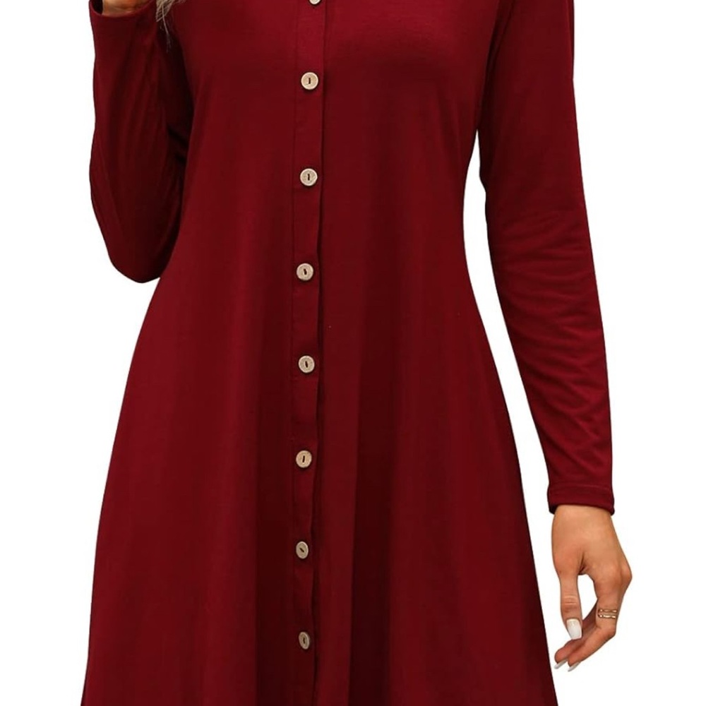 Red Long Sleeve A-Line Dress for Work